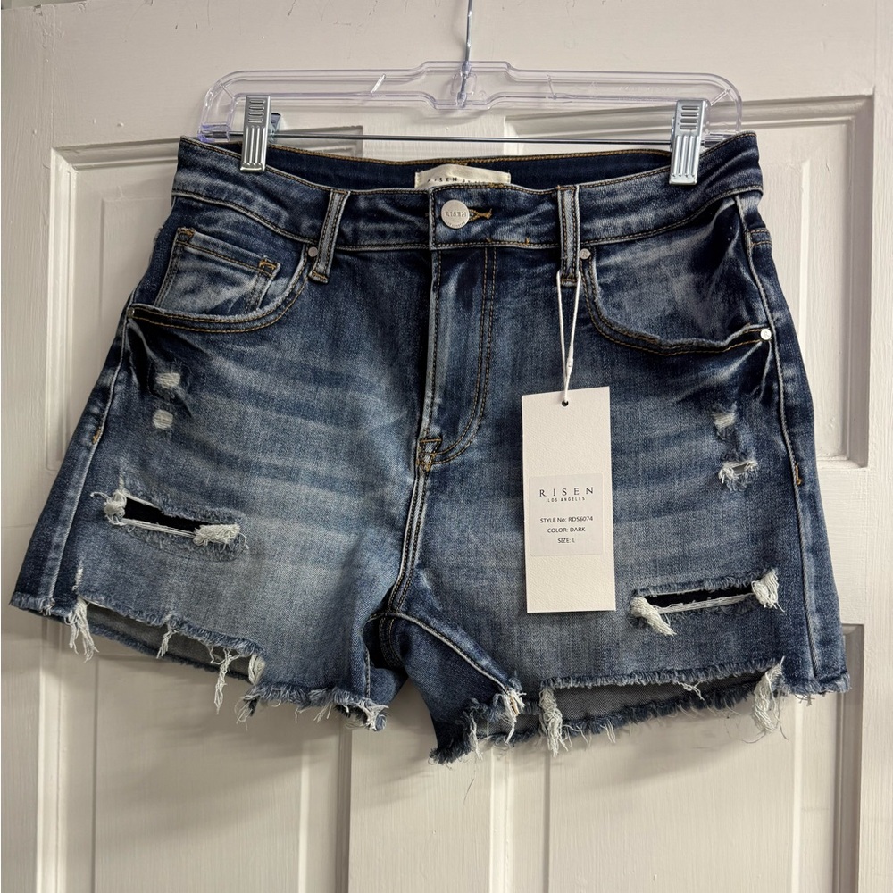 Women's Distressed Denim Shorts - Blue